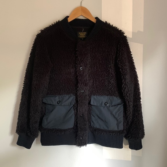 Burton Black Fleece zip/button up jacket/coat, size small - Picture 1 of 8